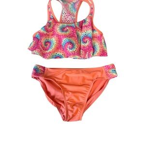 wonder nation Coral Tie-Dye Ruffle Two-Piece Bikini